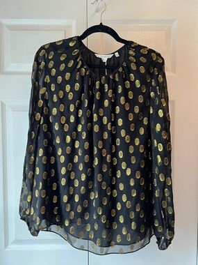 Boden Black Blouse with Gold Polka Dots